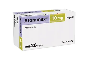 ATOMINEX 10 MG 28 KAPSUL kutusu. Atomoksetin hcl içeren kapsül. Üretici: SANOFİ İLAÇ SANAYİ ve TİC. A.Ş.