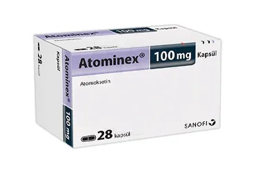 ATOMINEX 100 MG 28 KAPSUL ürün ambalajı, kapsül formunda atomoksetin hcl içerir. Üretici: SANOFİ İLAÇ SANAYİ ve TİC. A.Ş.