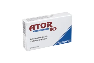 ATOR 10 MG 30 FİLM TABLET (atorvastatin) ürün ambalajı, film kaplı tablet. Üretici: SANOVEL İLAÇ SANAYİ VE TİCARET ANONİM ŞİRKETİ.