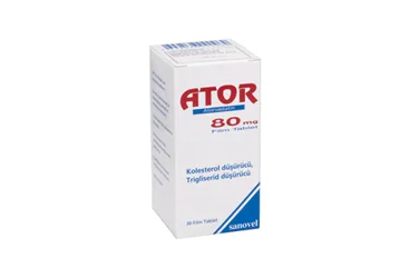 ATOR 80 MG 30 FİLM TABLET ürün ambalajı, film kaplı tablet formunda atorvastatin içerir. Üretici: SANOVEL İLAÇ SANAYİ VE TİCARET ANONİM ŞİRKETİ.