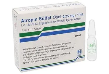 ATROPIN BIOSEL 0,25 MG 10 AMPUL (atropin) ürün ambalajı, ampul. Üretici: OSEL İLAÇ SANAYİ VE TİCARET ANONİM ŞİRKETİ.