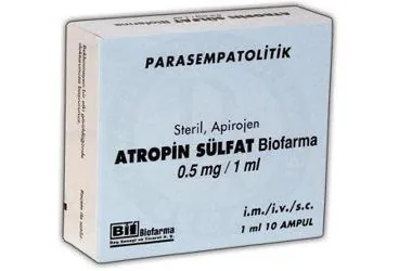 ATROPIN SULFAT BIOFARMA 0,50 MG/1 ML 10 AMPUL kutusu, ampul formunda atropin içerir. Üretici: BİOFARMA İLAÇ SANAYİ VE TİCARET A.Ş.
