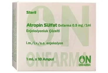 Atropin içeren çözelti: ATROPIN SULFAT ONFARMA 0,5 MG / 1 ML ENJEKSIYONLUK COZELTI (10 AMPUL) kutu fotoğrafı. Üretici: ONFARMA İLAÇ SANAYİ LİMİTED ŞİRKETİ.