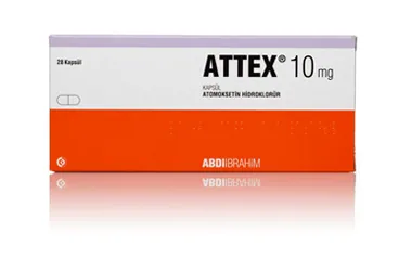 Atomoksetin hcl içeren kapsül: ATTEX 10 MG 28 KAPSUL kutu fotoğrafı. Üretici: ABDİ İBRAHİM İLAÇ SANAYİ VE TİCARET A.Ş.