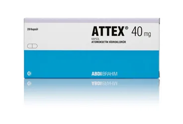 ATTEX 40 MG 28 KAPSUL ambalajı. Atomoksetin hcl içeren kapsül. Üretici: ABDİ İBRAHİM İLAÇ SANAYİ VE TİCARET A.Ş.
