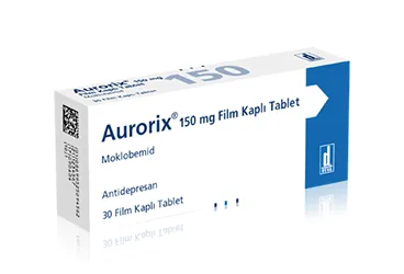 AURORIX 150 MG 30 FILM KAPLI TABLET ürün ambalajı, film kaplı tablet formunda moklobemid içerir. Üretici: DEVA HOLDİNG ANONİM ŞİRKETİ.