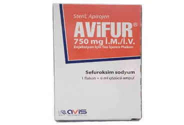 AVIFUR 750 MG IM/IV ENJEKSIYON ICIN TOZ ICEREN FLAKON ürün ambalajı. Sefuroksim içeren flakon. Üretici: AVİS İLAÇ SANAYİİ VE TİCARET ANONİM ŞİRKETİ.