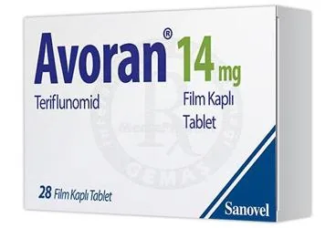 AVORAN 14 MG FILM KAPLI TABLET (28 FİLM KAPLI TABLET) ambalajı, film kaplı tablet formunda teriflunomid içerir. Üretici: SANOVEL İLAÇ SANAYİ VE TİCARET ANONİM ŞİRKETİ.