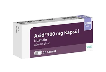 AXID 300 MG KAPSUL, 14 ADET ürün ambalajı. Nizatidine içeren kapsül. Üretici: ORBİS PHARMA İLAÇ VE KİMYA KOZMETİK MEDİKAL SAN. TİC. LTD. ŞTİ.