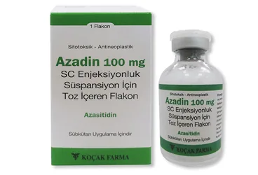 Azasitidine içeren süspansiyon: AZADIN 100 MG SC ENJEKSIYONLUK SUSPANSIYON ICIN TOZ ICEREN 1 FLAKON ambalajı. Üretici: KOÇAK FARMA İLAÇ VE KİMYA SANAYİ A.Ş.