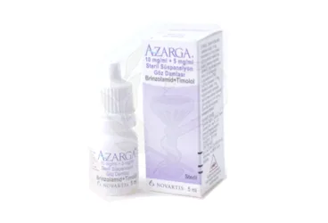 AZARGA STERIL SUS. GOZ DAMLASI 5 ML (timolol + brinzolamid) kutu fotoğrafı, göz damlası. Üretici: NOVARTİS SAĞLIK GIDA VE TARIM ÜRÜNLERİ SANAYİ VE TİCARET ANONİM ŞİRKETİ.