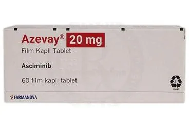 AZEVAY 20 MG FILM KAPLI TABLET (60 TABLET) (asciminib) ambalajı, film kaplı tablet. Üretici: FARMANOVA SAĞLIK HİZMETLERİ LTD.ŞTİ.