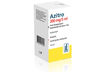 AZITRO 200 MG/5 ML ORAL SUSPANSIYON HAZIRLAMAK ICIN KURU TOZ (15 ML) (azitromisin) kutusu, oral süspansiyon. Üretici: DEVA HOLDİNG ANONİM ŞİRKETİ.