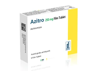 AZITRO 250 MG 6 FILM TABLET kutu fotoğrafı. Azitromisin içeren film kaplı tablet. Üretici: DEVA HOLDİNG ANONİM ŞİRKETİ.
