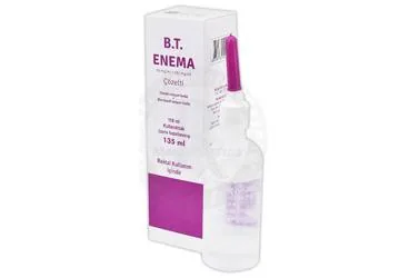 B.T. ENEMA 59 MG/ML + 161 MG/ML REKTAL COZELTI (135 ML) (sodyum fosfat -lavman) ambalajı, çözelti. Üretici: AVİXA İLAÇ SANAYİ VE TİCARET ANONİM ŞİRKETİ.
