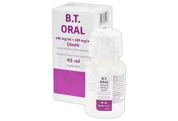 B.T. ORAL 480 MG/ML + 180 MG/ML COZELTI (45 ML) ürün ambalajı, çözelti formunda sodyum fosfat -lavman içerir. Üretici: AVİXA İLAÇ SANAYİ VE TİCARET ANONİM ŞİRKETİ.