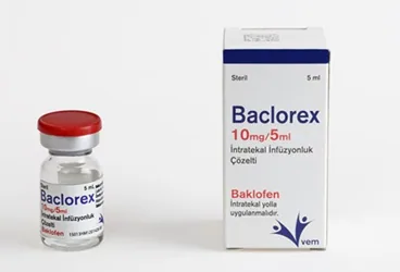 Baklofen içeren çözelti: BACLOREX 10 MG/5 ML INTRATEKAL INFUZYONLUK COZELTI (1 FLAKON) ürün ambalajı. Üretici: VEM İLAÇ SAN. VE TİC. ANONİM ŞİRKETİ.