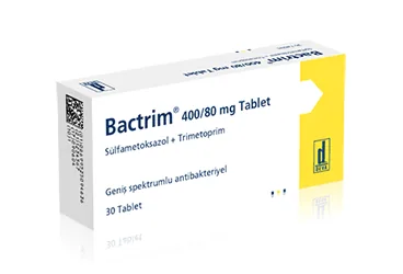 BACTRIM 400/80 MG 30 TABLET kutu fotoğrafı. Trimetoprim + sulfametoksazol içeren tablet. Üretici: DEVA HOLDİNG ANONİM ŞİRKETİ.