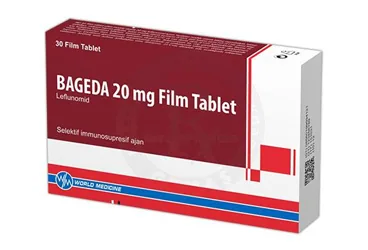 BAGEDA 20 MG 30 FILM TABLET ambalajı. Leflunomid içeren film kaplı tablet. Üretici: WORLD MEDICINE İLAÇ SAN. VE TİC. A.Ş.