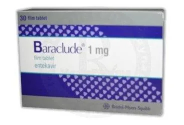 BARACLUDE 1 MG 30 FİLM TABLET kutusu, film kaplı tablet formunda entekavir içerir. Üretici: BRISTOL-MYERS SQUIBB İLAÇLARI INC. İSTANBUL ŞUBESİ.
