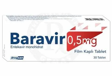 BARAVIR 0,5 MG FILM KAPLI TABLET (entekavir) kutu fotoğrafı, film kaplı tablet. Üretici: DROGSAN İLAÇLARI SAN. VE TİC. A.Ş.