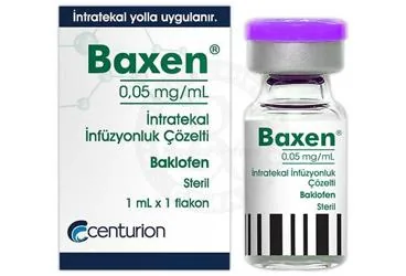 BAXEN 0,05 MG/ML INTRATEKAL INFUZYONLUK COZELTI (1 FLAKON) ambalajı, çözelti formunda baklofen içerir. Üretici: CENTURİON İLAÇ SANAYİ VE TİCARET ANONİM ŞİRKETİ.