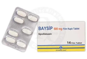 BAYSIP 500 MG FILM KAPLI TABLET (14 TABLET) ürün ambalajı, film kaplı tablet formunda siprofloksasin içerir. Üretici: İSTANBUL İLAÇ SANAYİ VE TİCARET ANONİM ŞİRKETİ.