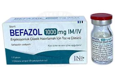 BEFAZOL 1000 MG IM/IV ENJEKSIYONLUK COZELTI HAZIRLAMAK ICIN TOZ VE COZUCU ambalajı, çözelti formunda sefazolin sodyum içerir. Üretici: INCPHARMA İLAÇ SAN. VE TİC. LTD. ŞTİ.