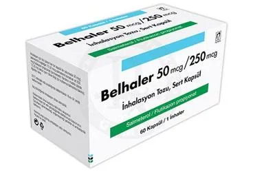 Salmeterol + flutikazon içeren inhalasyon aerosolü: BELHALER 50 MCG/250 MCG INHALASYON TOZU, SERT KAPSUL kutu fotoğrafı. Üretici: NOBEL İLAÇ SAN. VE TİC. A.Ş.