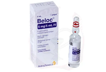 BELOC 5 MG/5 ML IV ENJEKSIYONLUK COZELTI (metoprolol) ürün ambalajı, çözelti. Üretici: ASTRAZENECA İLAÇ SAN.VE TİC.LTD.ŞTİ.