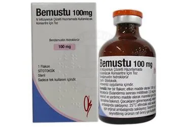 BEMUSTU 100 MG IV INFUZYONLUK COZELTI HAZIRLAMADA KULLANILACAK KONSANTRE ICIN TOZ kutusu. Bendamustin içeren çözelti. Üretici: ONKO İLAÇ SANAYİ VE TİCARET ANONİM ŞİRKETİ.