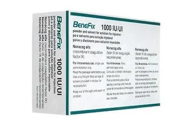 Insan faktör ix konsantresi içeren çözelti: BENEFIX 1000 IU IV ENJEKSIYONLUK COZELTI ICIN TOZ VE COZUCU ürün ambalajı. Üretici: PFİZER PFE İLAÇLARI ANONİM ŞİRKETİ.