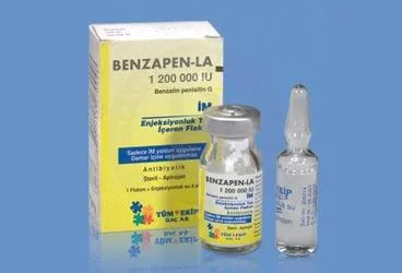 BENZAPEN-LA 1,2 IU 1 FLAKON kutusu. Penisilin g benzatin içeren flakon. Üretici: TÜM - EKİP İLAÇ A.Ş.