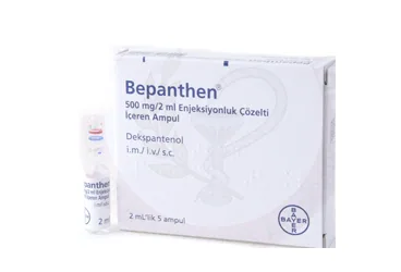 BEPANTHENE 500 MG 5 AMPUL ambalajı. Dekspantenol içeren ampul. Üretici: BAYER TÜRK KİMYA SAN. LTD. ŞTİ.