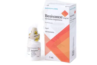 BESIVANCE 6 MG/ML GOZ DAMLASI, SUSPANSIYON 5 ML ambalajı, süspansiyon formunda besifloksasin içerir. Üretici: BAUSCH & LOMB SAĞLIK VE OPTİK ÜRÜNLERİ TİC. A.Ş.