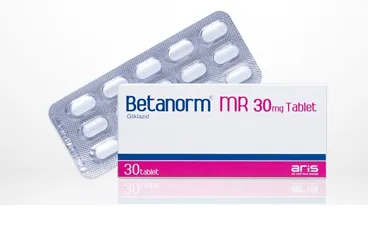 BETANORM MR 30 MG 30 TABLET kutu fotoğrafı, tablet formunda gliklazid içerir. Üretici: ALİ RAİF İLAÇ SANAYİ A.Ş.