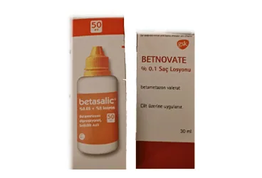BETNOVATE SAC LOSYONU 30 ML ürün ambalajı. Etkin maddesi betametazon -topikal. Üretici: GLAXOSMİTHKLİNE İLAÇLARI SAN. VE TİC. A.Ş.