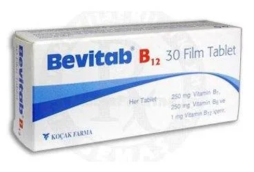 BEVITAB B12 250 MG/250 MG/1 MG FILM TABLET (30 FILM TABLET) (vitamin b1 ve b2 veya b6 veya b12) kutusu, film kaplı tablet. Üretici: KOÇAK FARMA İLAÇ VE KİMYA SANAYİ A.Ş.