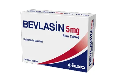 BEVLASIN 5 MG FILM KAPLI TABLET, 90 ADET ambalajı, film kaplı tablet formunda solifenasin süksinat içerir. Üretici: İLKO İLAÇ SAN.VE TİC. A.Ş.