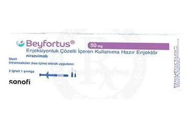 BEYFORTUS 50 MG ENJEKSIYONLUK COZELTI ICEREN KULLANIMA HAZIR ENJEKTOR (nirsevimab) ürün ambalajı, çözelti. Üretici: SANOFİ PASTEUR AŞI TİC. A.Ş.