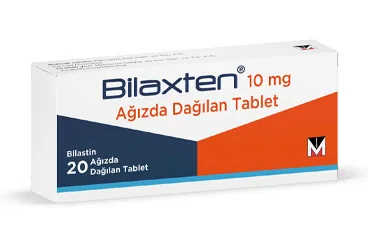 BILAXTEN 10 MG AĞIZDA DAĞILAN TABLET (20 TABLET) kutusu, tablet formunda bilastin içerir. Üretici: MENARİNİ İLAÇ SANAYİ VE TİCARET A.Ş.