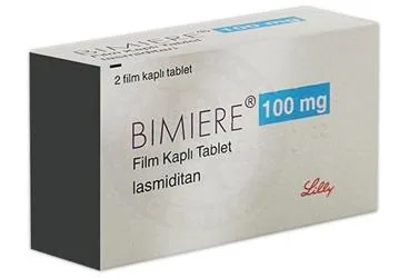 BIMIERE 100 MG FİLM KAPLI TABLET (2 TABLET) (lasmiditan) ürün ambalajı, film kaplı tablet. Üretici: LİLLY İLAÇ TİCARET LİMİTED ŞİRKETİ.