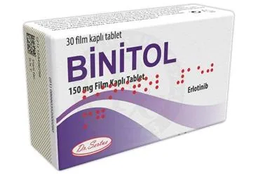 BINITOL 150 MG FILM KAPLI TABLET (30 TABLET) (erlotinib) ambalajı, film kaplı tablet. Üretici: DR. SERTUS İLAÇ SAN. VE TİC. LTD. ŞTİ.