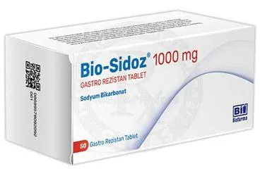 BIO-SIDOZ 1000 MG GASTRO REZISTAN TABLET (50 TABLET) (sodyum bikarbonat) kutu fotoğrafı, tablet. Üretici: BİOFARMA İLAÇ SANAYİ VE TİCARET A.Ş.