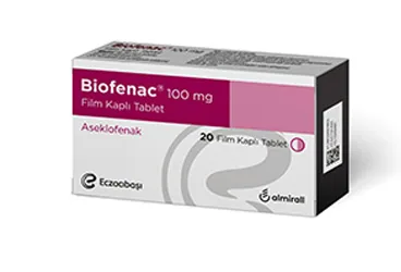 BIOFENAC 100 MG FİLM KAPLI TABLET (20 TABLET) ürün ambalajı, film kaplı tablet formunda aseklofenak içerir. Üretici: EİP ECZACIBAŞI İLAÇ PAZARLAMA A.Ş.