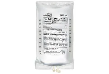 BIOFLEKS %0.9 IZOTONIK SODYUM KLORUR SOLUSYONU 3000 ML (PVC TORBA) SETLI ürün ambalajı. Sodyum klorur içeren solüsyon. Üretici: OSEL İLAÇ SANAYİ VE TİCARET ANONİM ŞİRKETİ.