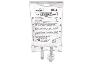 Serum içeren enjeksiyonluk ürün: BIOFLEKS %5 DEKSTROZ %0,45 SODYUM KLORUR ENJEKTABL SOL (PVC TORBA) 500 ML SETLI ürün ambalajı. Üretici: OSEL İLAÇ SANAYİ VE TİCARET ANONİM ŞİRKETİ.