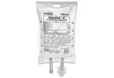 BIOFLEKS IZOLEKS-P %5 DEKSTROZ SOL 500 ML SETLI ürün ambalajı. Etkin maddesi serum. Üretici: OSEL İLAÇ SANAYİ VE TİCARET ANONİM ŞİRKETİ.