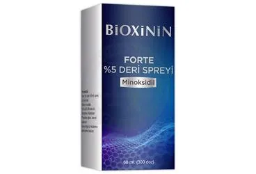BIOXININ FORTE %5 DERI SPREYI 60 ML (minoksidil) kutu fotoğrafı, sprey. Üretici: BİOTA BİTKİSEL İLAÇ VE KOZMETİK LABORATUARLARI A.Ş.