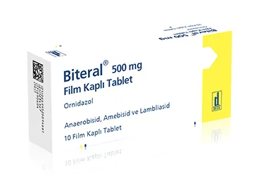 BITERAL 500 MG FILM KAPLI 10 TABLET (ornidazol) ürün ambalajı, tablet. Üretici: DEVA HOLDİNG ANONİM ŞİRKETİ.
